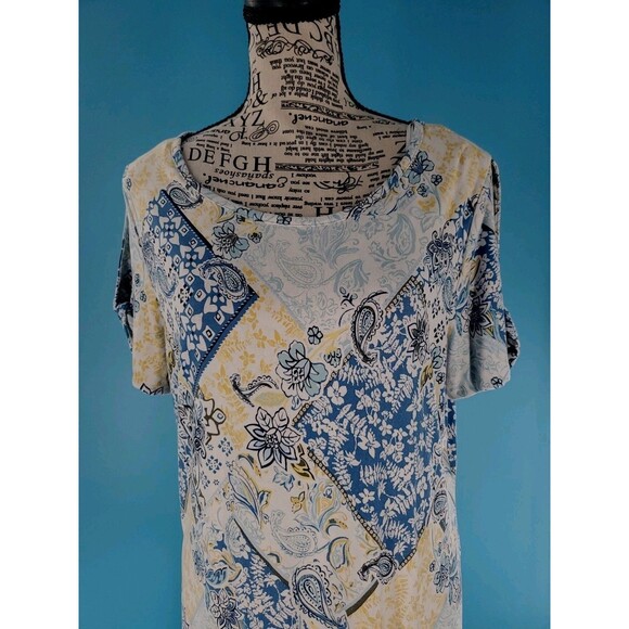 Women Short Sleeve Top Lg Floral Boho Multicolor Open Sleeve Lightweight Casual - Picture 7 of 16